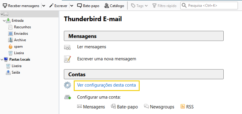 Passo 1 - Configurações da conta no Thunderbird